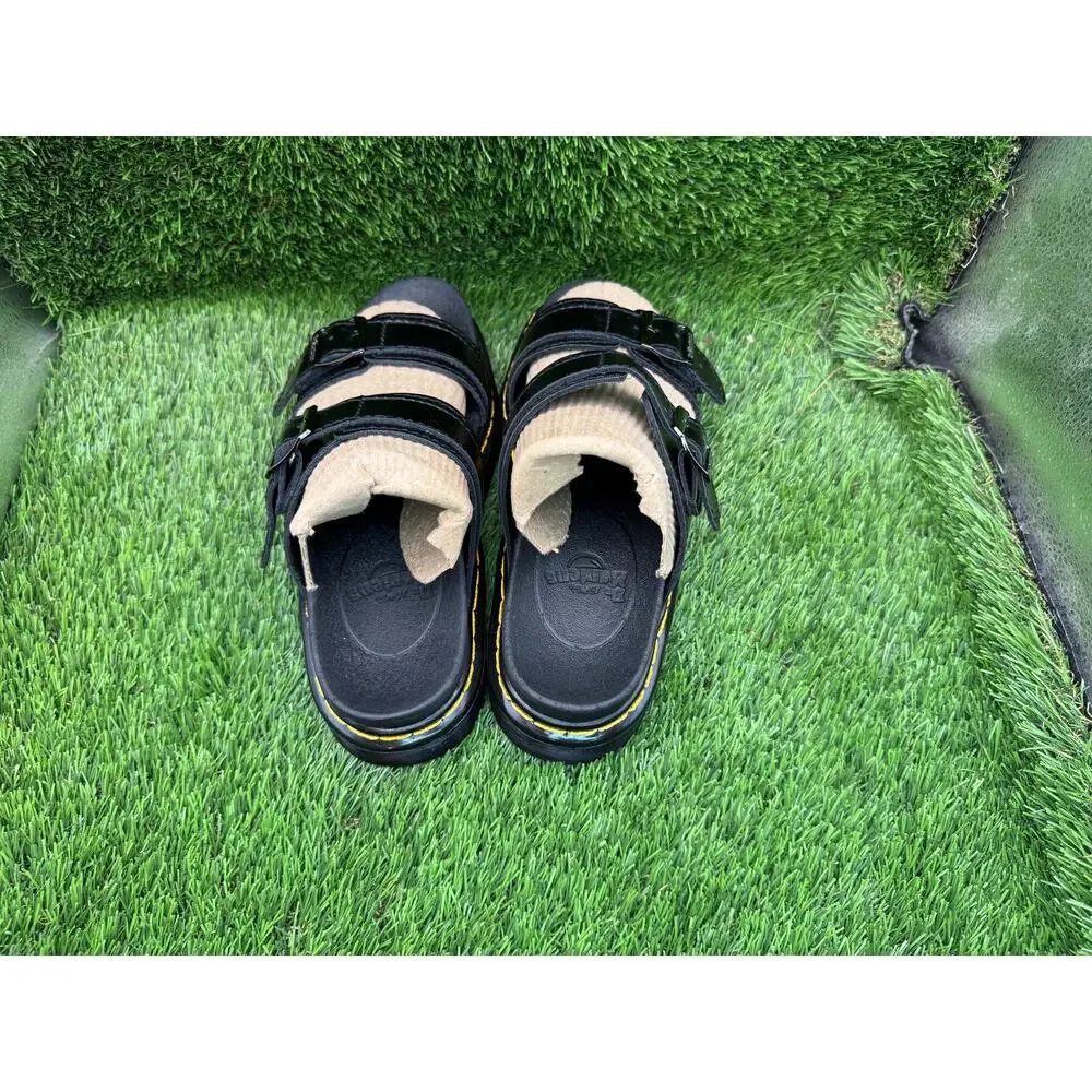 Dr. Martens Myles 11822002 Slide Sandal Women 7 Black Leather Platform DualStrap